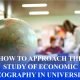 University student studying economic geography using GIS maps and data to understand global economic patterns