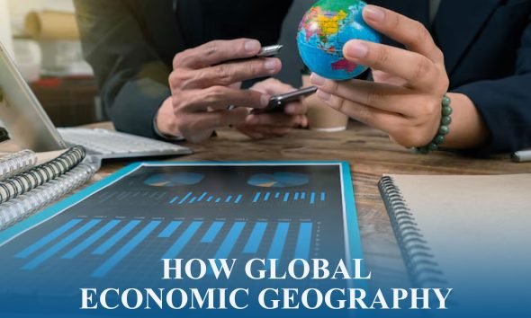 Global trade map with ports, cities, and resources showing how economic geography drives market trends worldwide